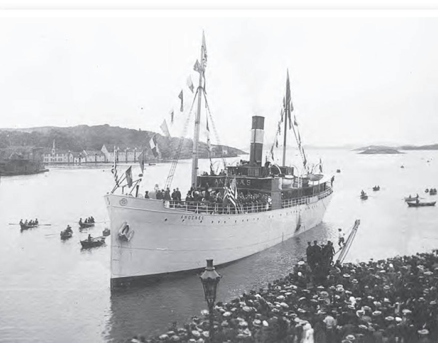 The St. Olaf Band traveled the western coast of Norway aboard the 800-ton luxury boat the Andenaes in 1906.