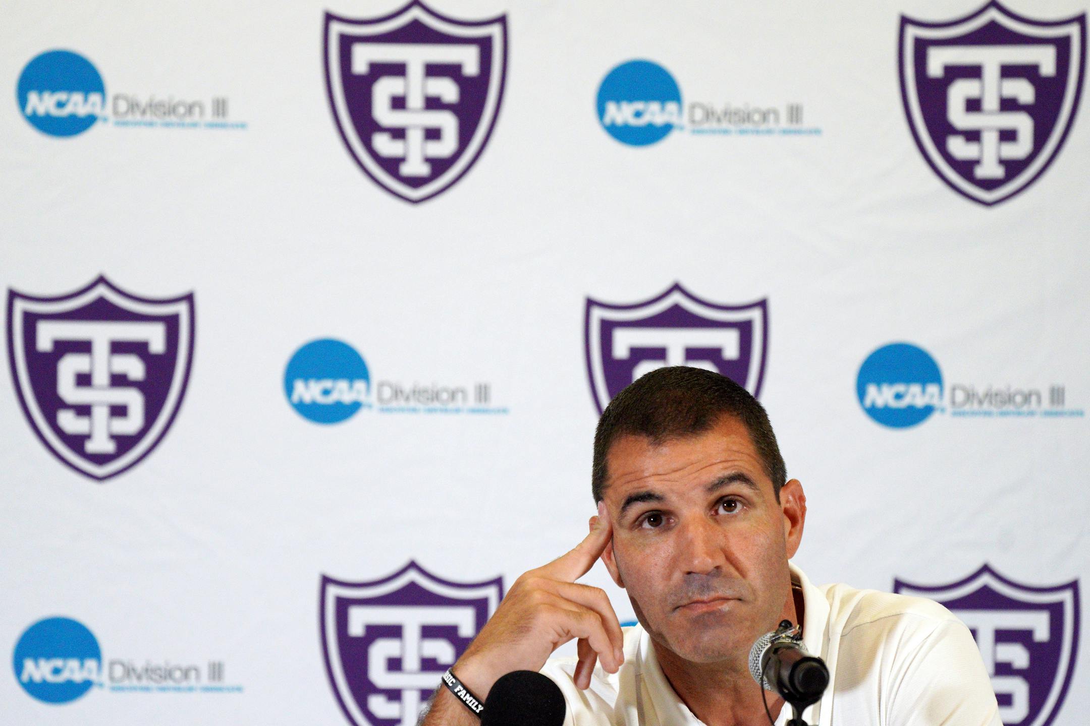 St. Thomas head football coach Glenn Caruso took a question during a press conference Tuesday. ] ANTHONY SOUFFLE • anthony.souffle@startribune.com