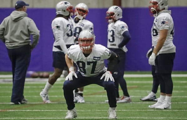 Rob Gronkowski warmed up Thursday with his teammates at Thursday's practice at Winter Park in Eden Prairie. The star tight end has officially cleared 