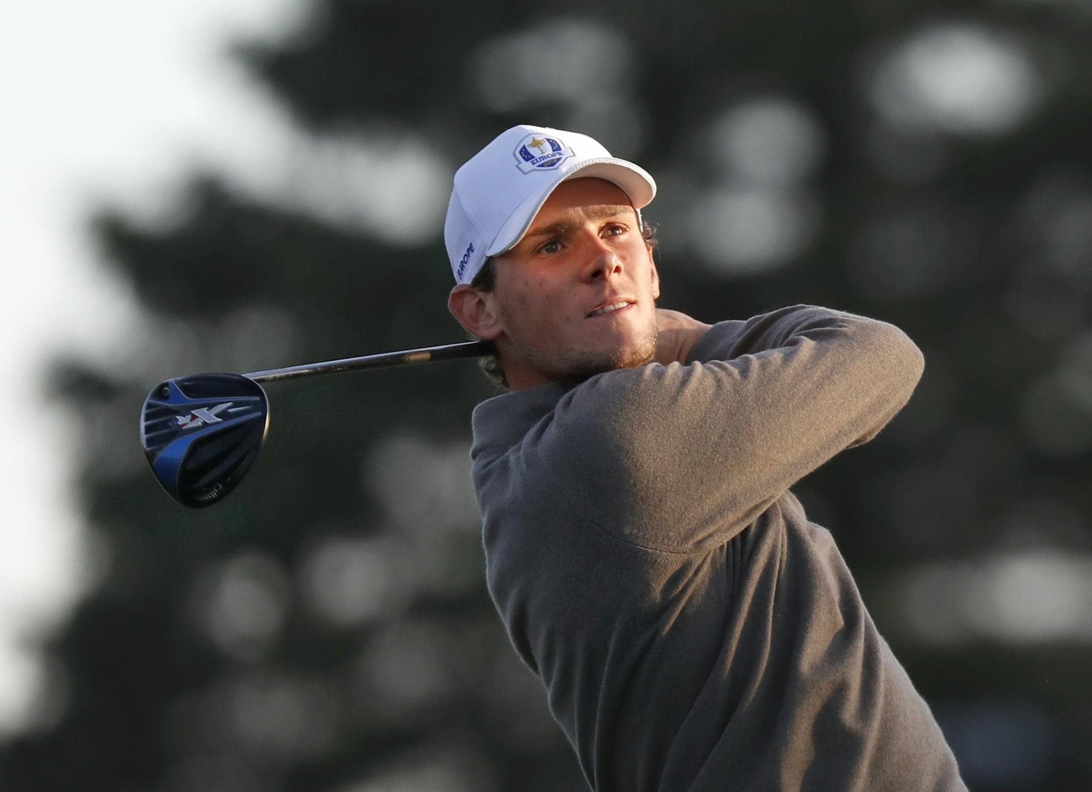 Thomas Pieters hits his drive on the third hole in Saturday morning foursome matchups.