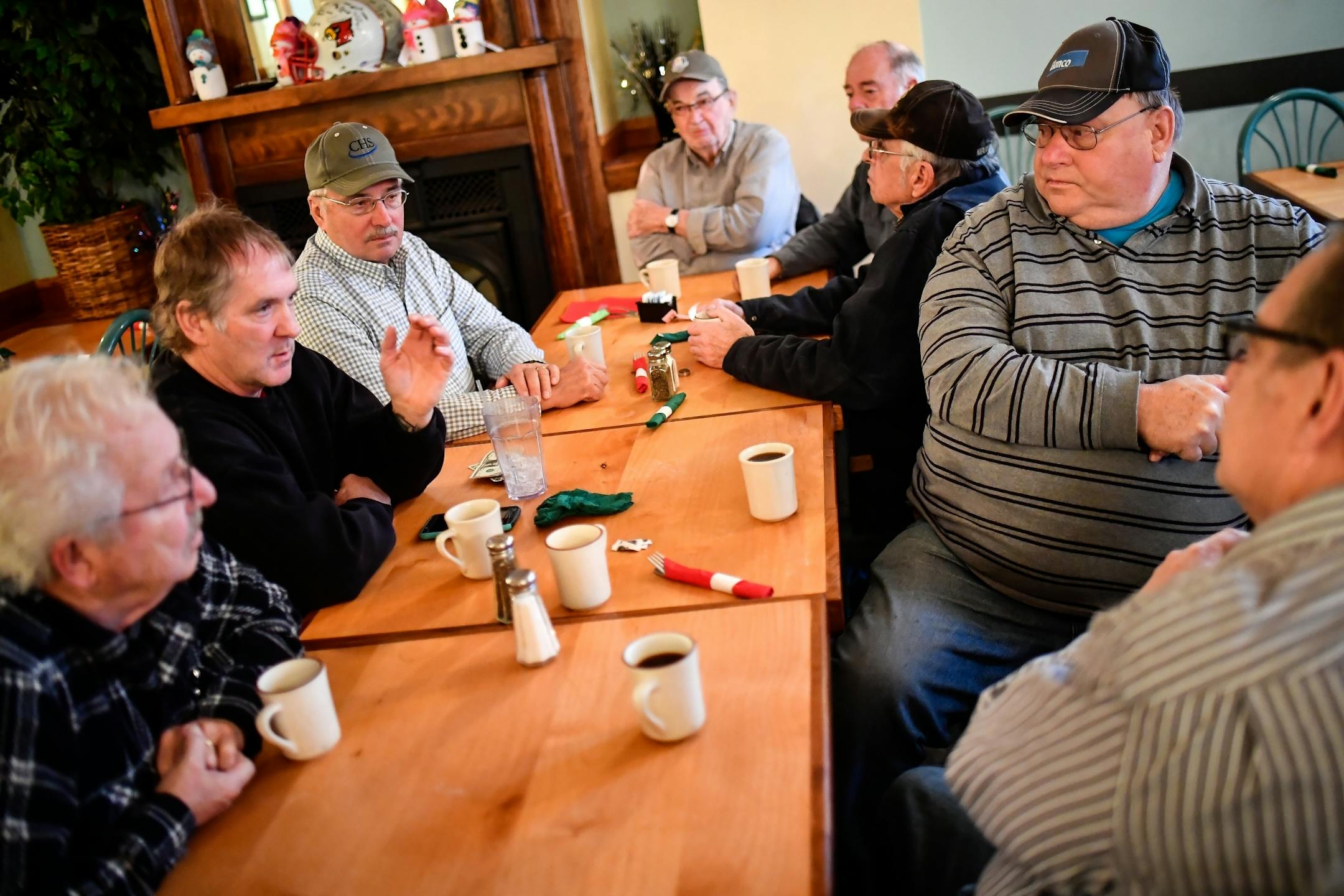 A group of friends met for breakfast and coffee Tuesday in the restaurant at Sweet's Hotel in Le Roy, Minnesota. Everyone sitting at the table voted Trump.