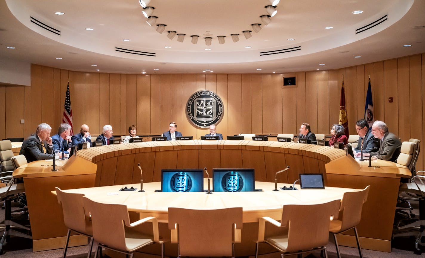 The University of Minnesota's Board of Regents, as seen at a meeting in December 2018.