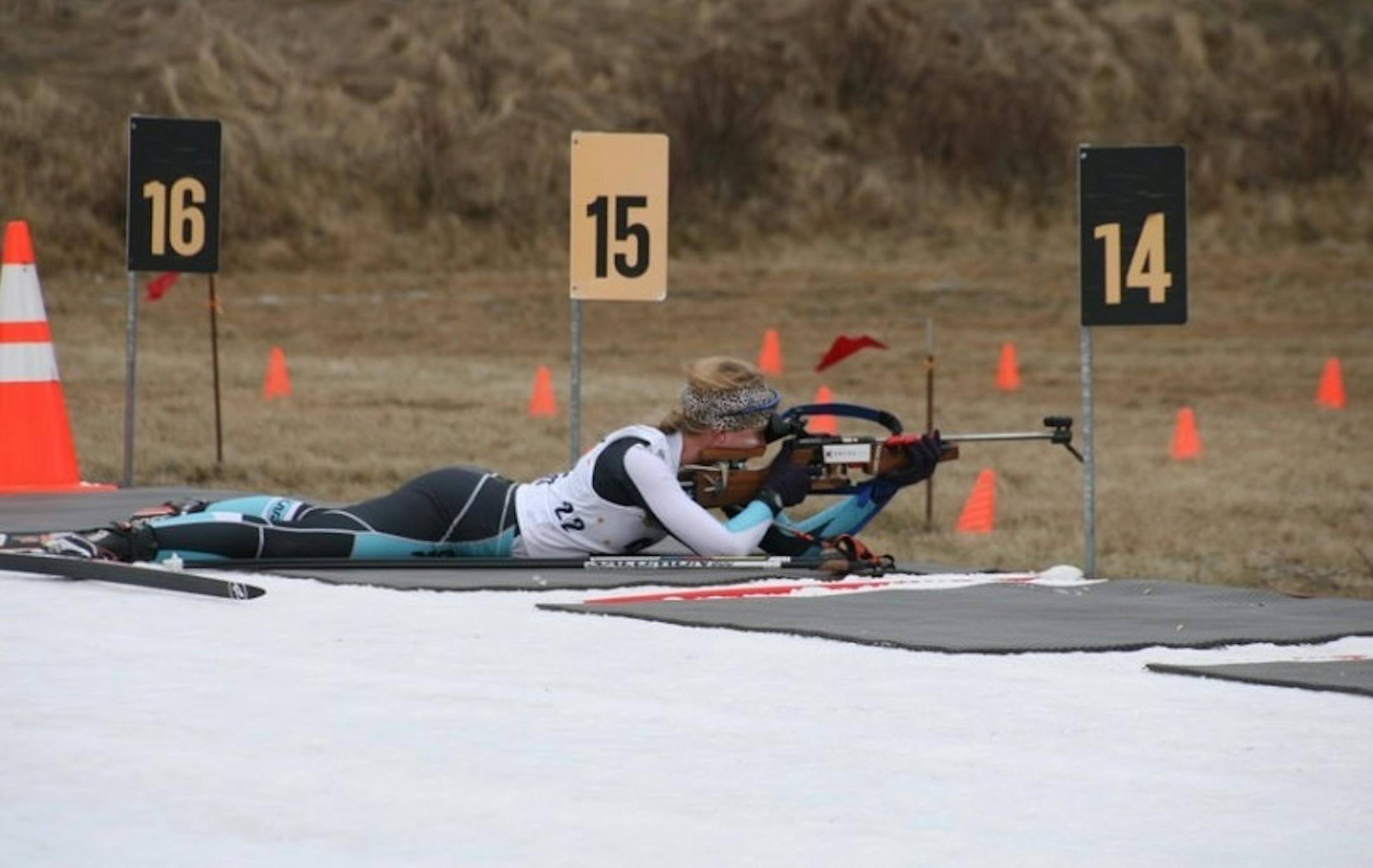 Amanda Kautzer takes aim in the Youth/Junior World Biathon Trials on Dec. 30 in Anchorage, Alaska.