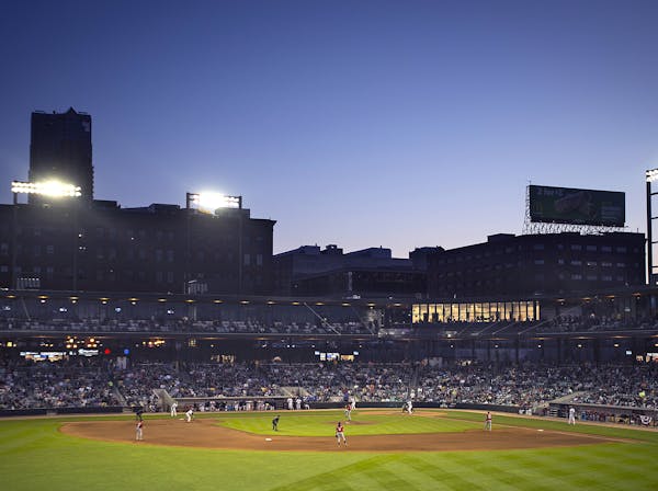 The Saints&#x2019; CHS Field offers a beautiful view of the St. Paul skyline during night games.