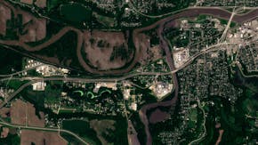 This satellite image shows flooding of the Minnesota River in Mankato on Wednesday.