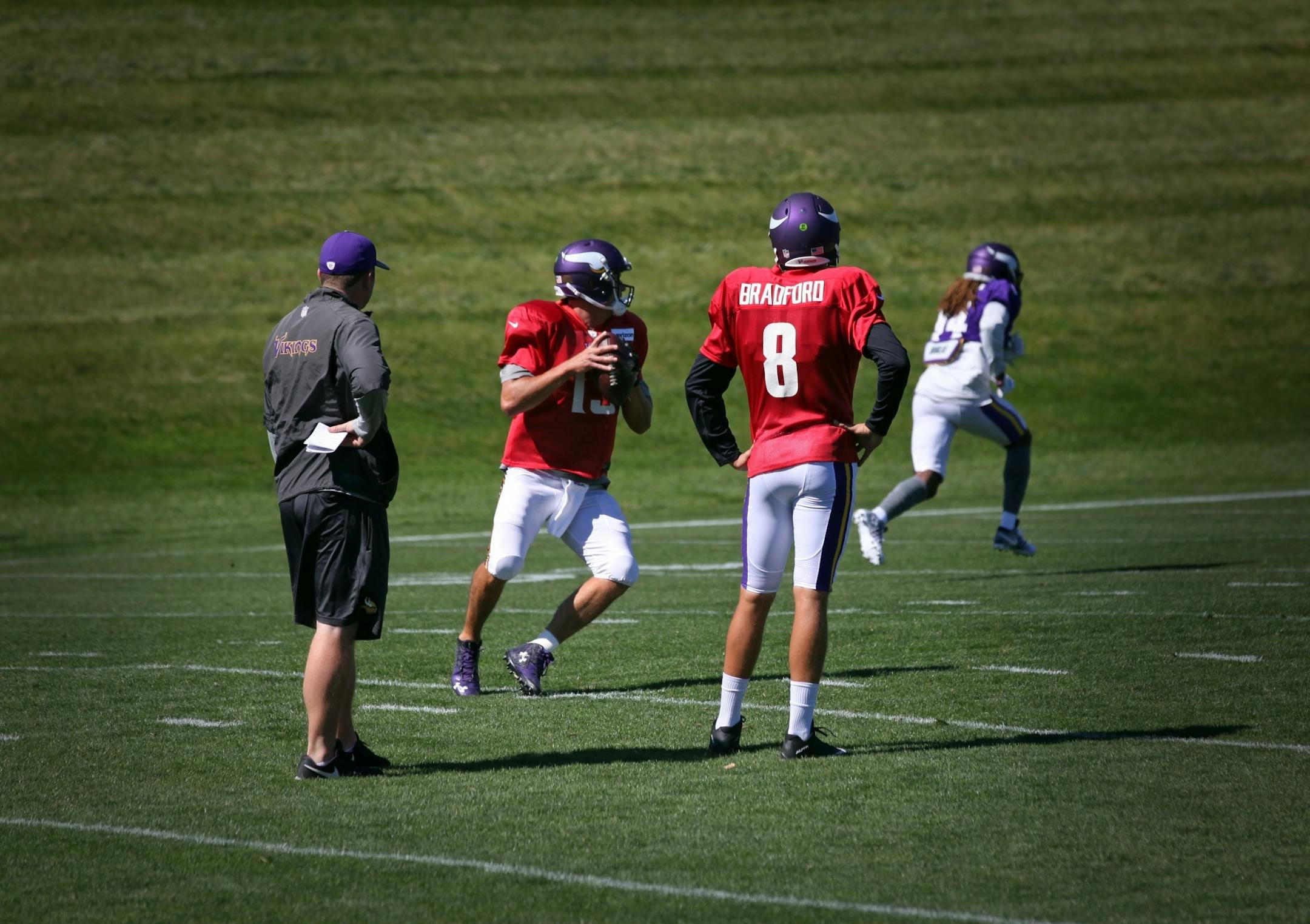 Vikings quarterbacks Sam Bradford and Shaun Hill practiced at Winter Park. Head coach Mike Zimmer hasn�t named the starting quarterback for the game against the Green Bay Packers.