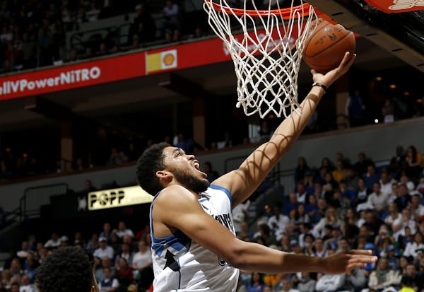 Wolves center Karl Anthony Towns is not afraid to go coast-to-coast with a rebound and put it in the basket.