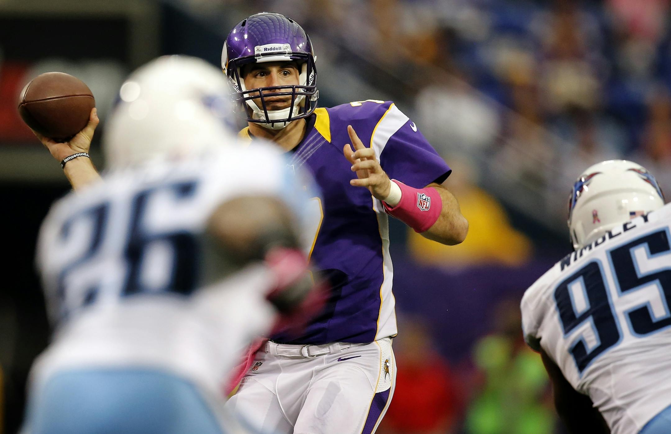 Vikings quarterback Christian Ponder (7) attempted a pass in the second quarter.