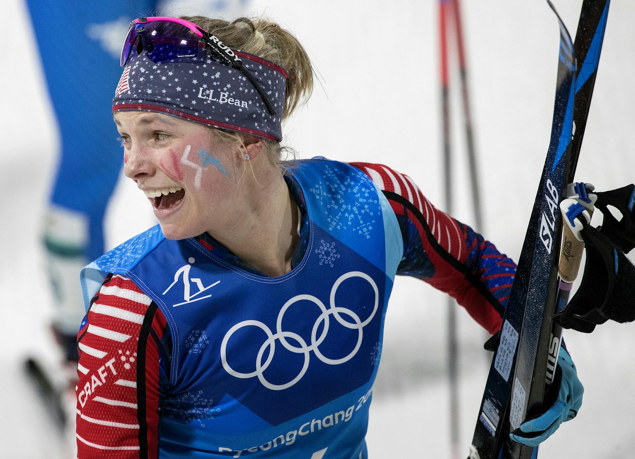 Jessie Diggins at the end of the Women's 4x5km Relay at Alpensia Cross-Country Centre during the Pyeongchang Winter Olympics on Saturday, Feb. 17, 2018. The USA finished in fifth place. (Carlos Gonzalez/Minneapolis Star Tribune/TNS) ORG XMIT: 1223928