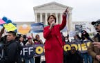 Sen. Amy Klobuchar, D-Minn. speaks outside of the U.S. Supreme Court Tuesday, May 3, 2022 in Washington. A draft opinion suggests the U.S. Supreme Cou