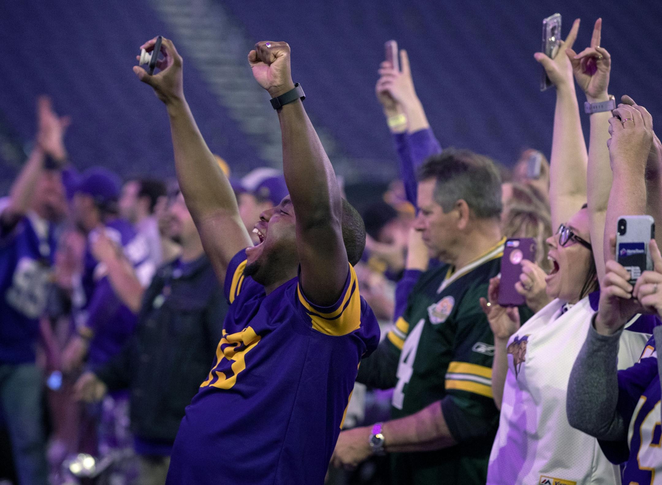 Vikings fan Marcus Ruffin of Medina reacted after the team selected North Carolina State offensive lineman Garrett Bradbury with their first pick of the 2019 draft.