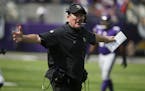 Minnesota Vikings head coach Mike Zimmer reacts to a call during the second half of an NFL football game against the San Francisco 49ers, Sunday, Sept