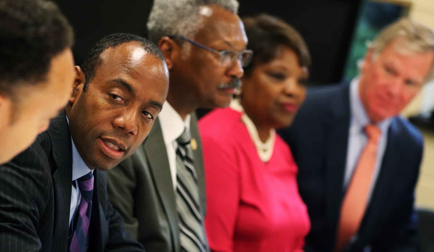 NAACP President Cornell Brooks,left, was present in a closed door meeting].]At the Progressive Baptist Church in St. Paul, Governor Mark Dayton and NAACP President Cornell Brooks met in a closed door meeting. Brooks also addressed the congregation regarding the Philando Castile shooting.Richard Tsong-taatarii@startribune.com