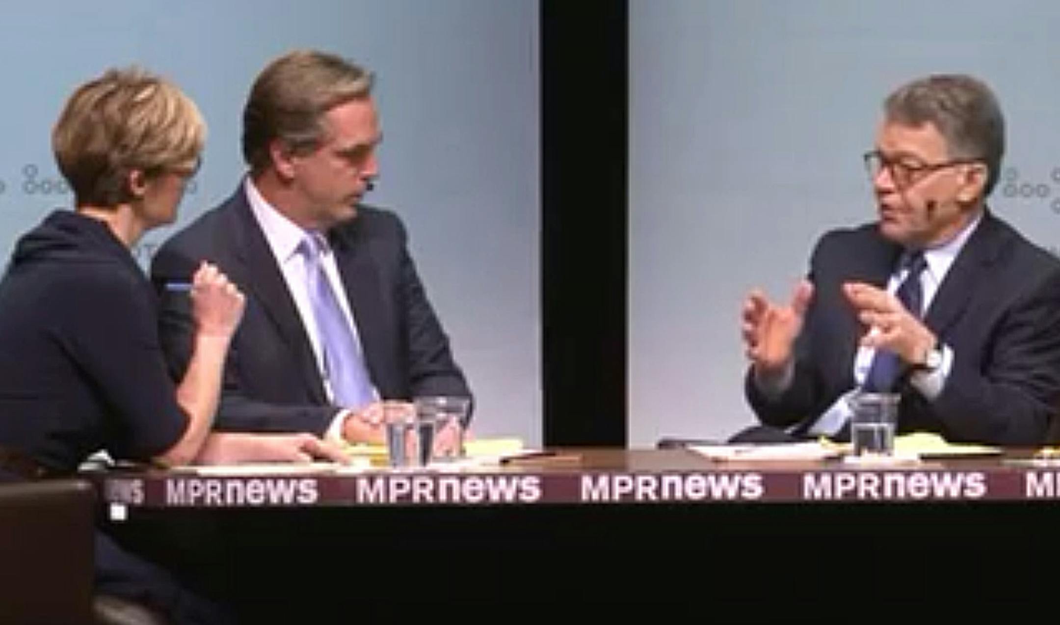 Senate candidates Mike McFadden, left, and Sen. Al Franken in their final debate at MPR Sunday evening. Photo credit: MPR 11/2/14