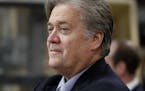 FILE - In this April 29, 2017, file photo, Steve Bannon, chief White House strategist to President Donald Trump, tours The AMES Companies, Inc., with 