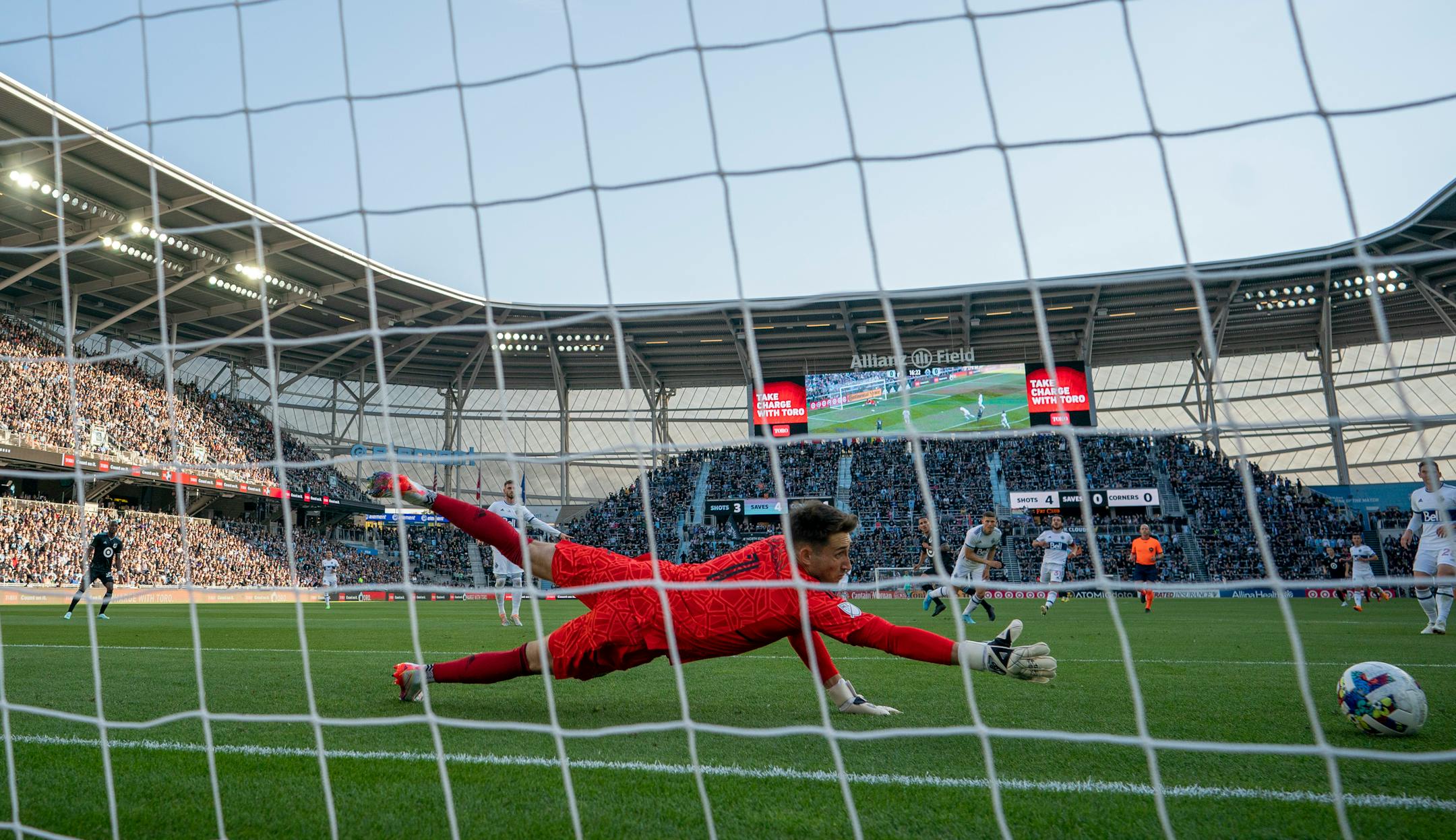 Vancouver Whitecaps goalkeeper Thomas Hasal (1) couldn't reach the first half shot by Minnesota United midfielder Franco Fragapane (7) that scored in the first half of their game.