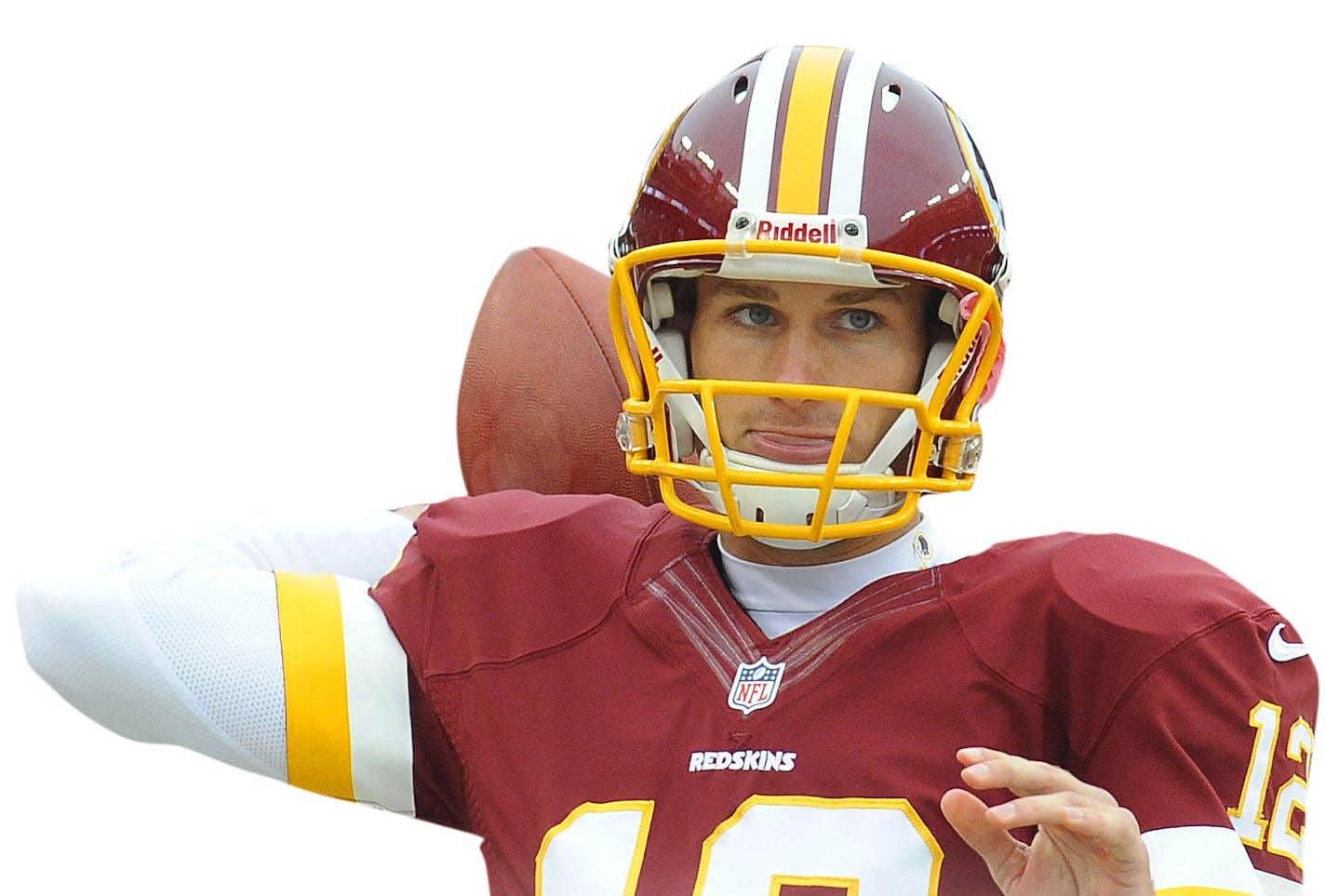 Washington Redskins quarterback Kirk Cousins warms up on the sidelines during the second half of an NFL football game against the Atlanta Falcons in Landover, Md., Sunday, Oct. 7, 2012. (AP Photo/Richard Lipski) ORG XMIT: NYOTK692