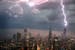 CHICAGO, IL - JUNE 12: Lightning strikes the Willis Tower (formerly Sears Tower) in downtown on June 12, 2013 in Chicago, Illinois. A massive storm sy