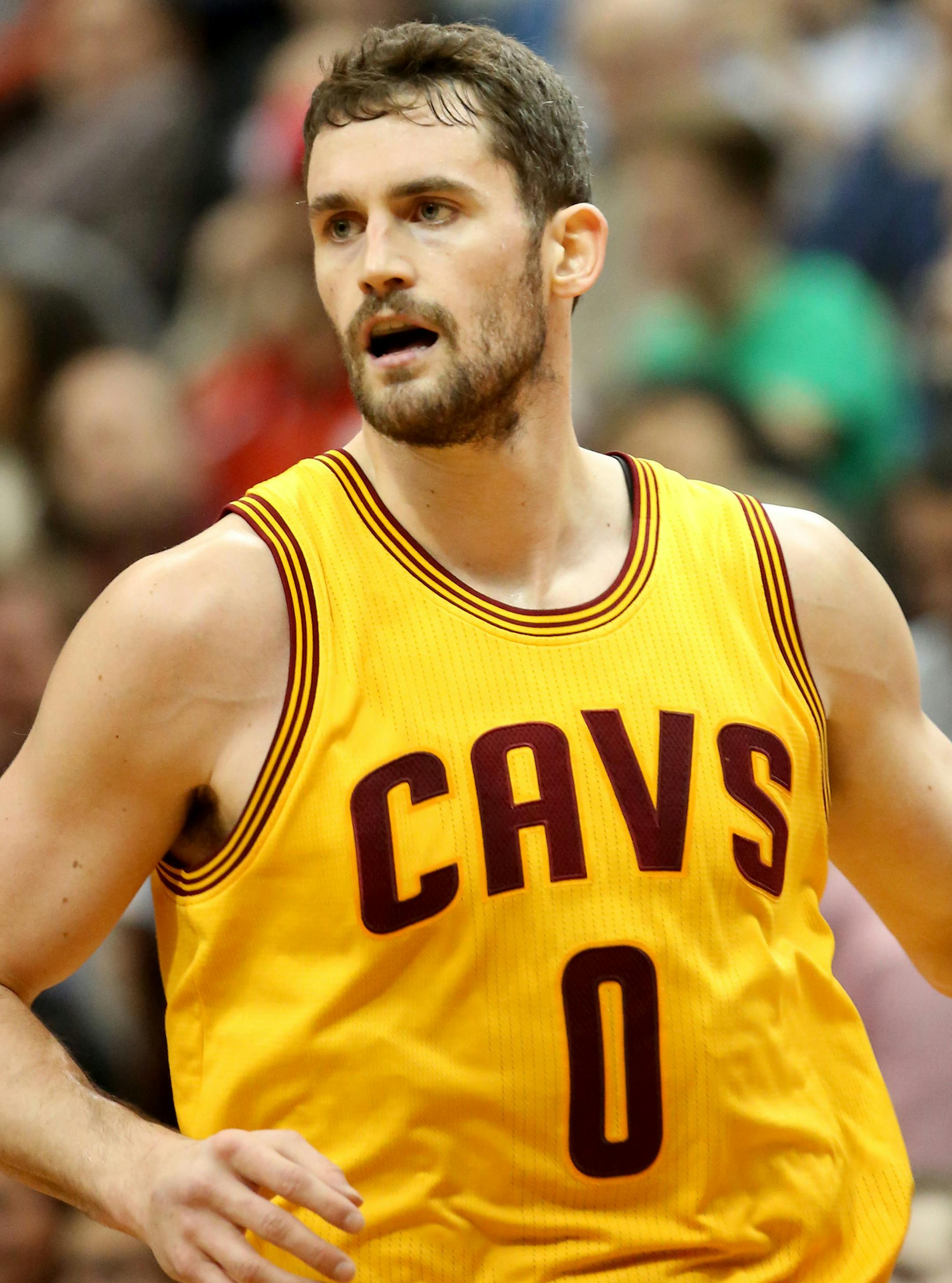 Cavaliers Kevin Love ran up court after scoring in the first half. ] (KYNDELL HARKNESS/STAR TRIBUNE) kyndell.harkness@startribune.com Timberwolves vs Cleveland at the Target Center in Minneapolis Min., Saturday, January 31, 2015.