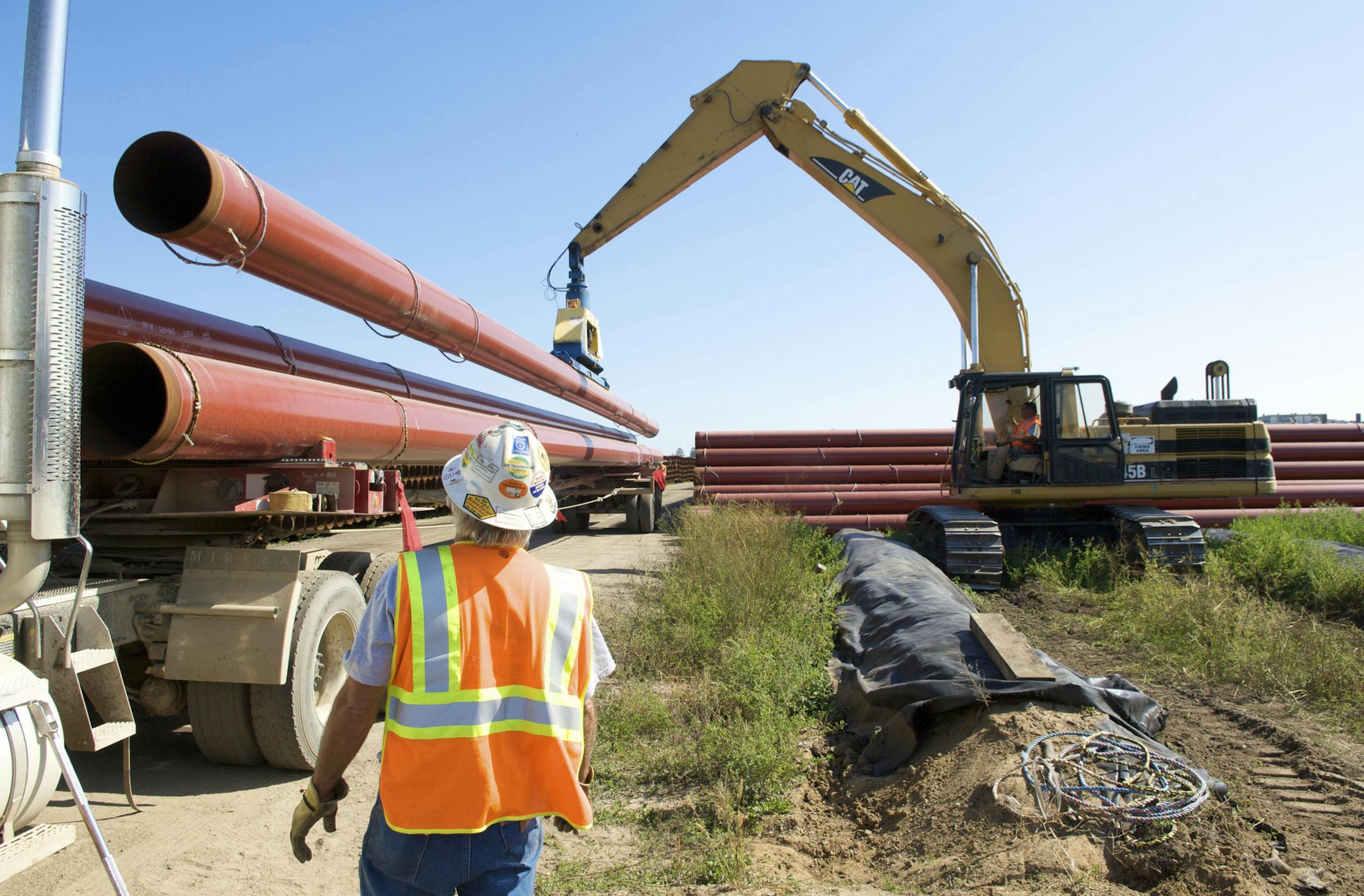 Here are a couple of options for you. Both are Alberta Clipper construction in 2009 in Minnesota.- photo provided by Enbridge