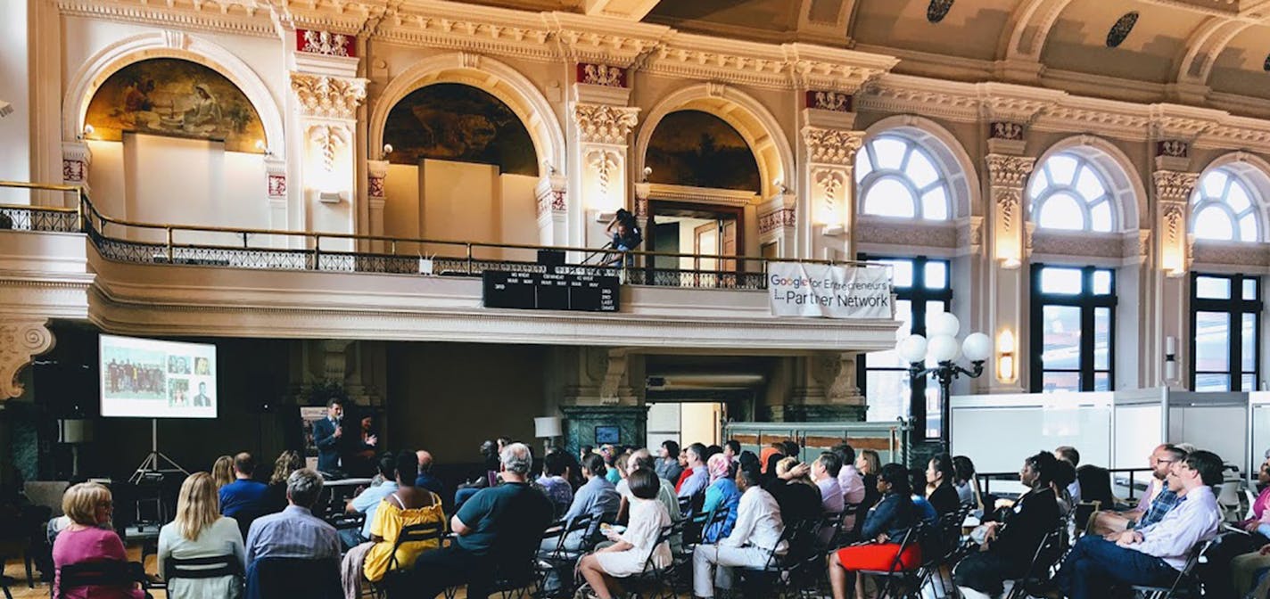 Students in this year's Silicon North Stars program explained their tech startup ideas Thursday in the Grain Exchange Building in downtown Minneapolis. The students will be ninth-graders.