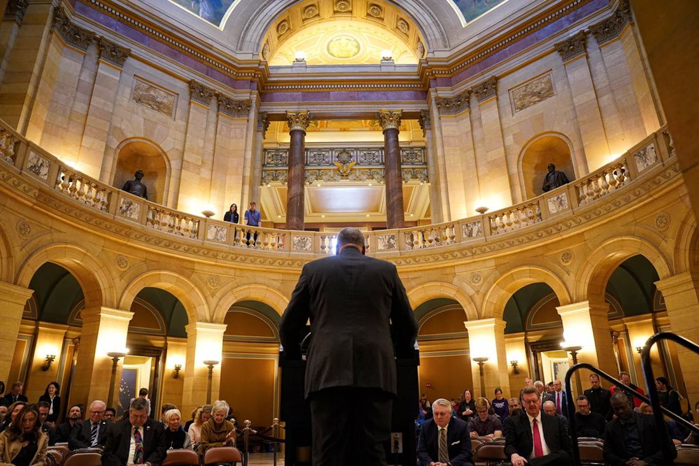 Opening day of the Minnesota Legislature started with a prayer meeting sponsored by the bipartisan Prayer Caucus in the Capitol rotunda.