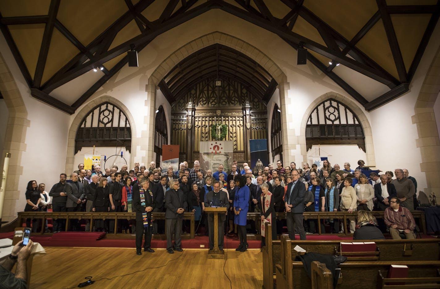 FILE -- In 2016, local clergy spoke at a news conference at Lutheran Church of the Redeemer announcing their congregations as sanctuary and support congregations for people at risk of deportation.