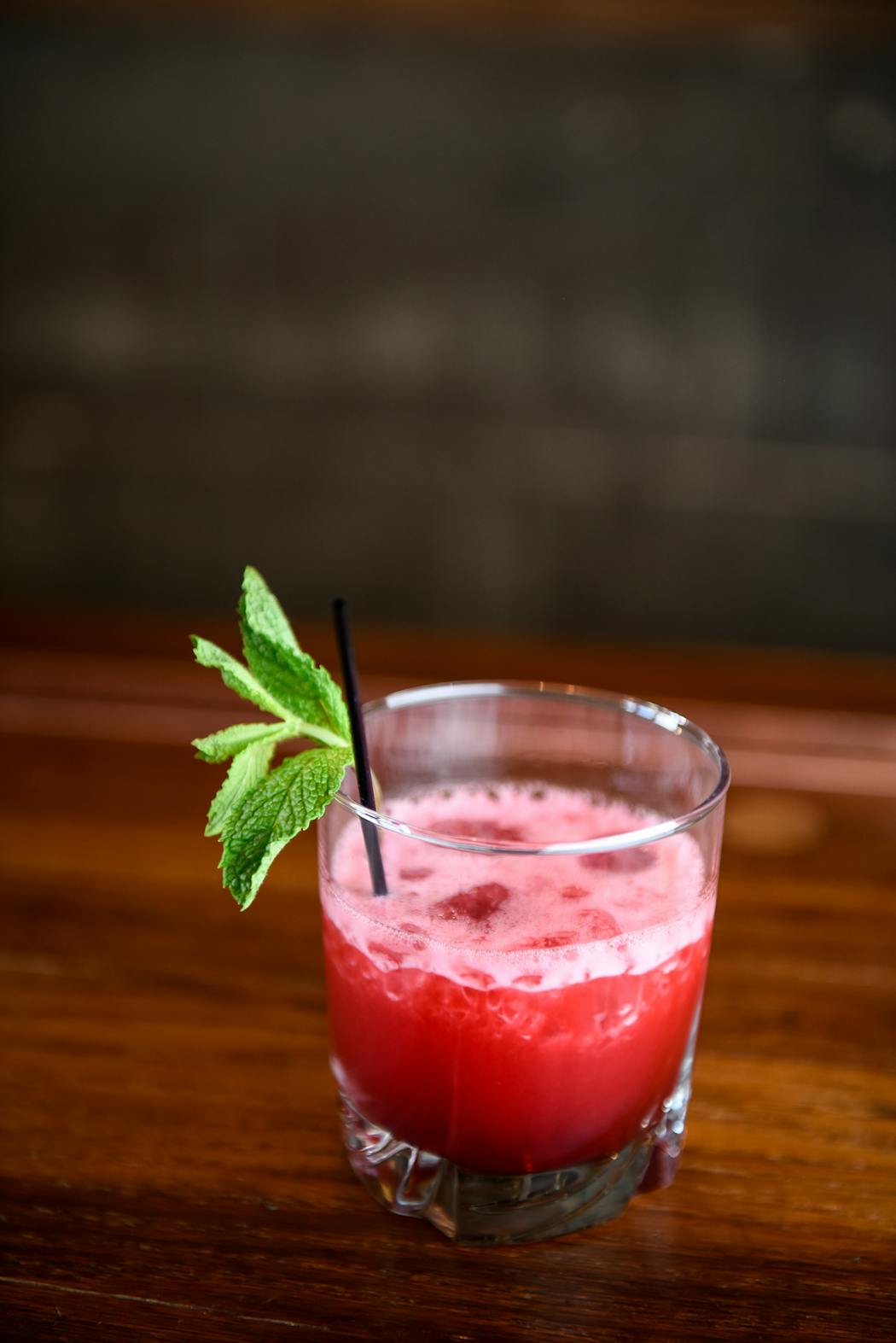 A whiskey-rhubarb cocktail at Vikre Distillery.