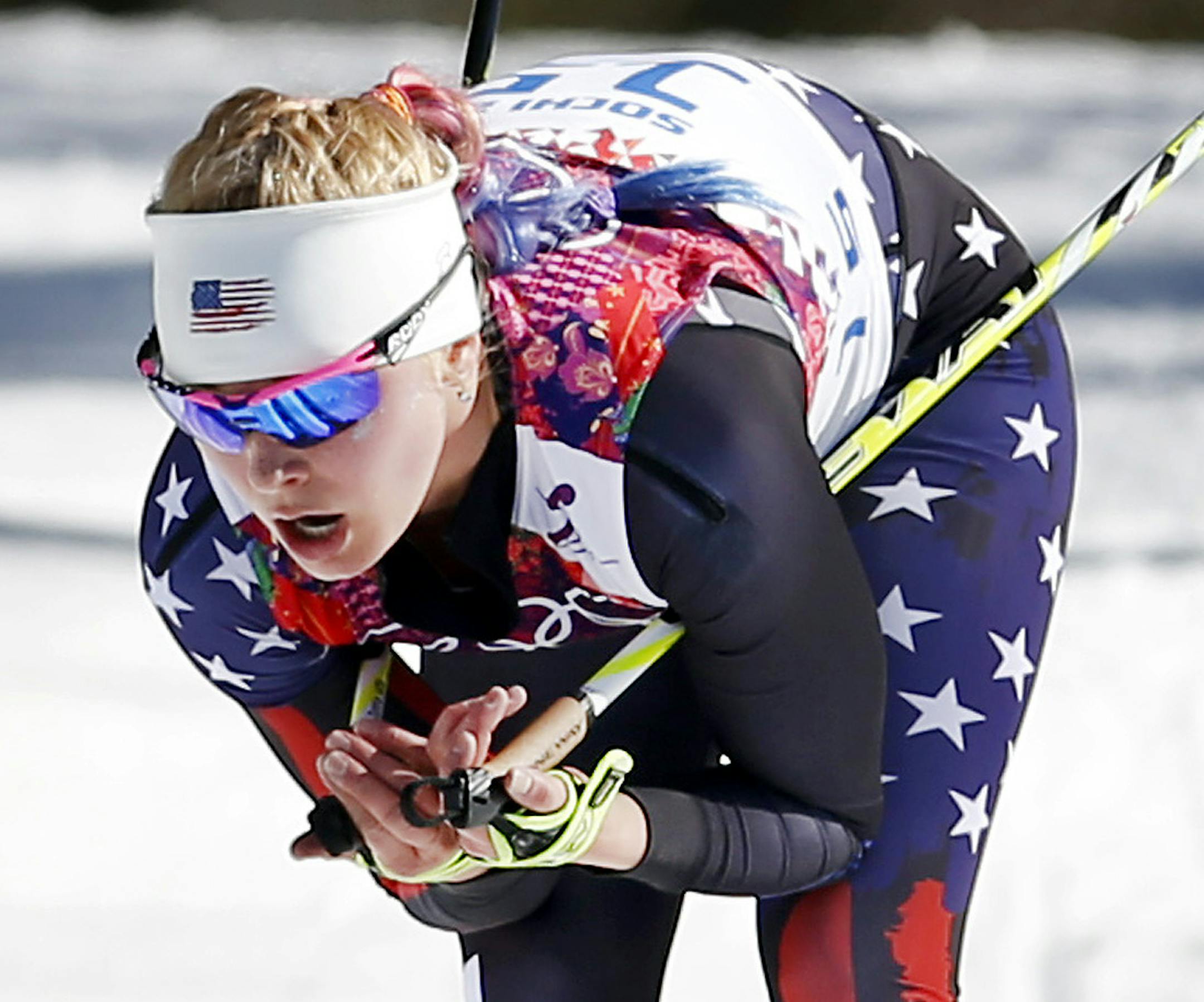 Jessie Diggins (Afton, Minn.) used a strong performance in the free portion of the women's skiathlon event to finish eighth in competition at the Laura Cross-Country Ski and Biathlon Center Saturday afternoon. Diggins found herself in 27th place after covering the classic portion of the course in 20:01.7, but improved to a 19:29.5 in the free portion for a final time of 1:31.9, 1:20.7 off the podium pace. The gold medal went to Marit Bjoergen of Norway in 38:33.6, while Sweden's Charlotte Kalla