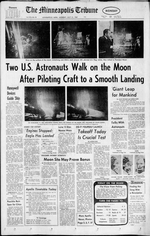 The front page of the Minneapolis Tribune on July 21, 1969.