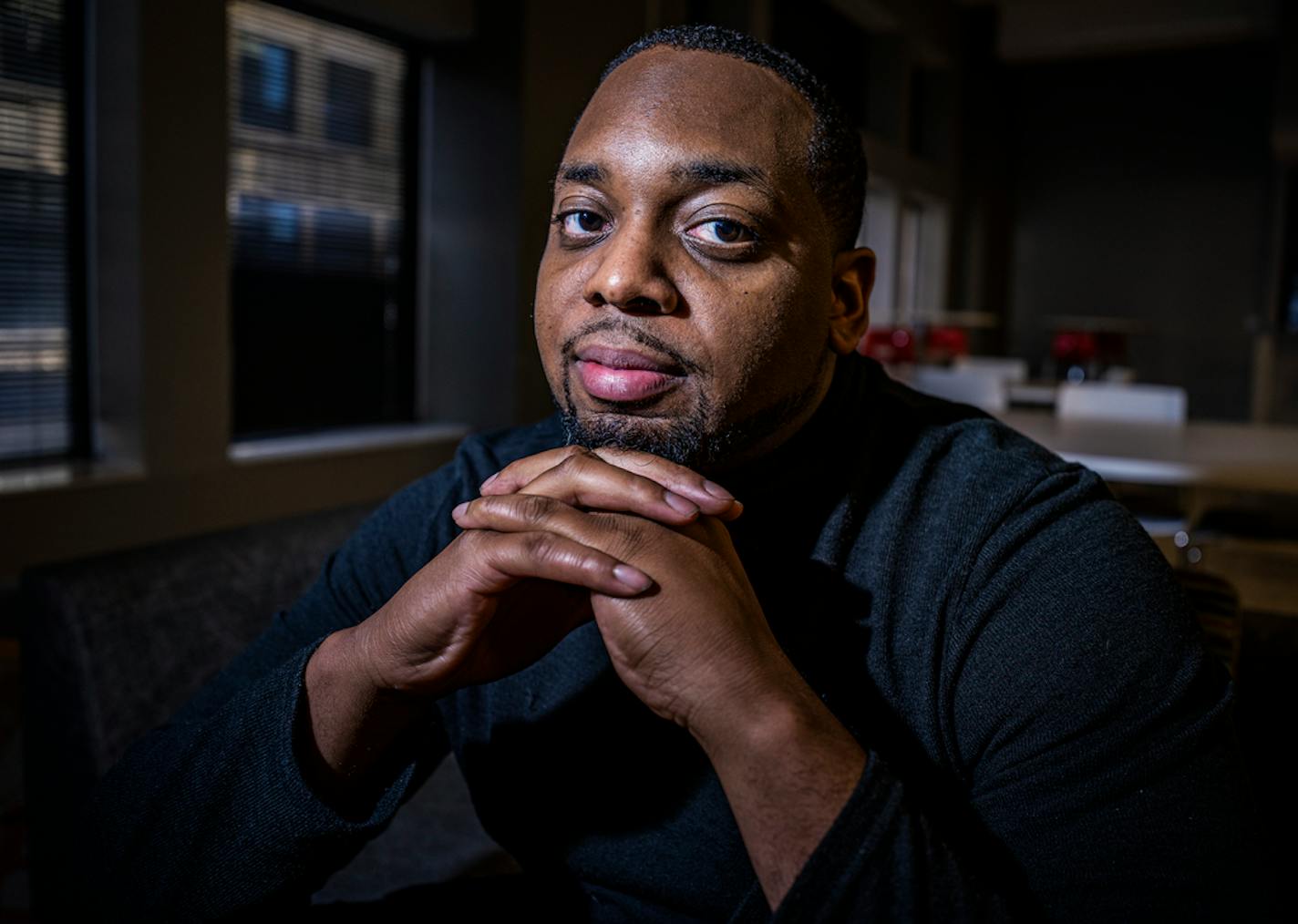 On Wednesday April 28, 2021 in downtown Minneapolis MN, Brandon Mitchell, a juror in the Derek Chauvin trial for the death of George Floyd, speaks out about his experience. ] RICHARD TSONG-TAATARII ¥ Richard.Tsong-Taatarii@startribune.com