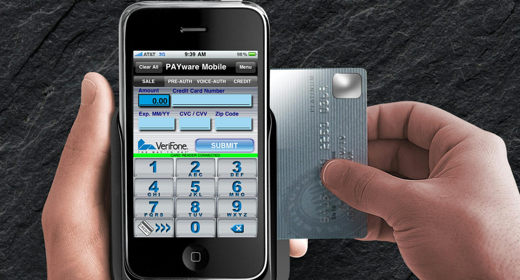VeriFone's PAYware Mobile for the iPhone includes sleek and durable card reader and industry-approved payment app for secure credit card processing on the popular smartphone. (Photo: Business Wire)