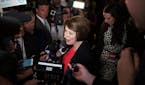 Sen. Amy Klobuchar (D-Minn.) speaks to reporters after the close of the first Democratic presidential debate in Miami on Wednesday night, June 26, 201