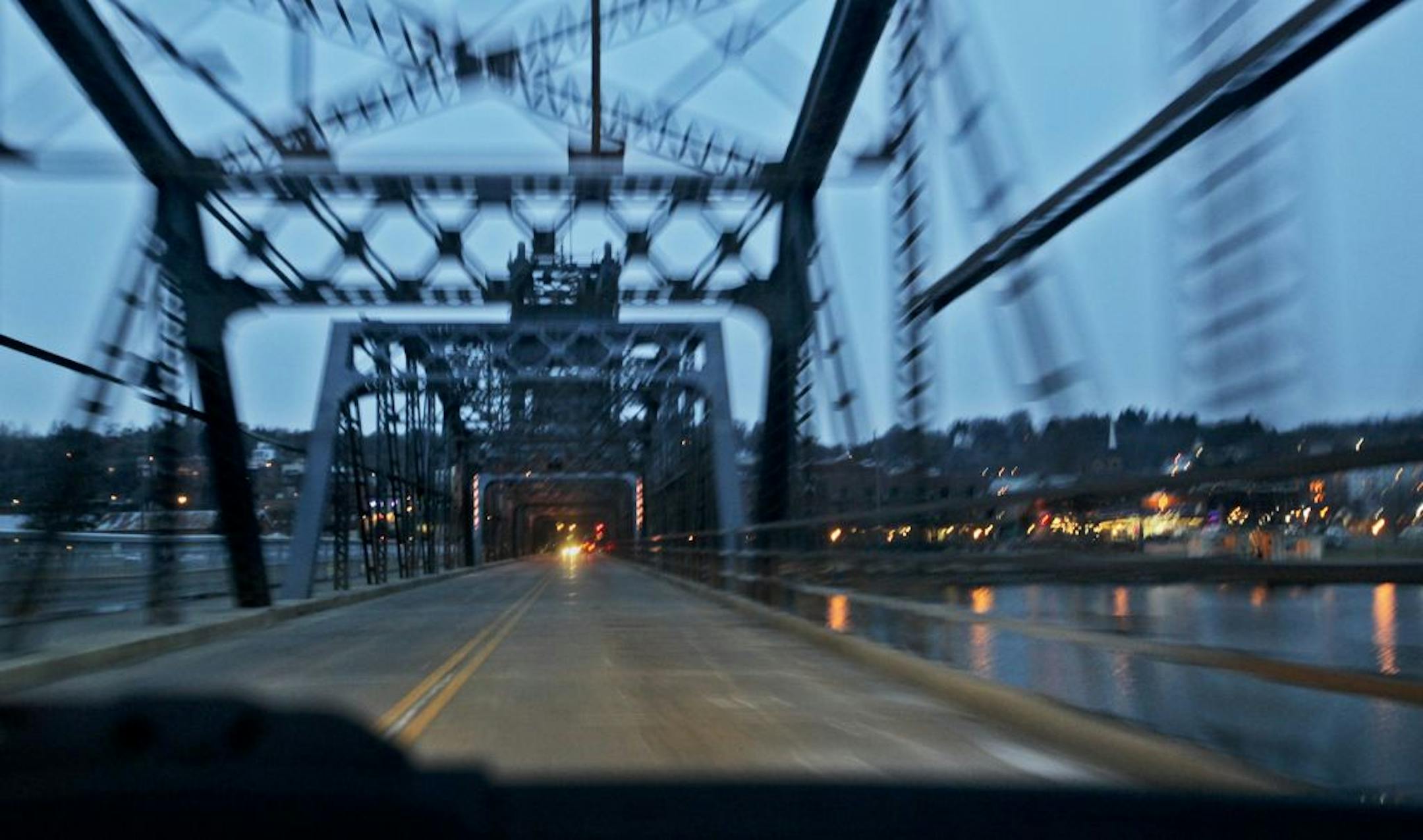 After nearly three months of being closed, the Stillwater Lift Bridge reopened to traffic Friday, Dec. 7, 2012, in Stillwater, MN. This photo was taken from the Wisconsin side of the St. Croix River, traveling west back to Stillwater.