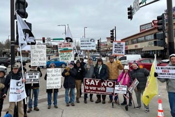 Antiwar protesters held a demonstration last month in St. Paul opposing U.S. aid to Ukraine.