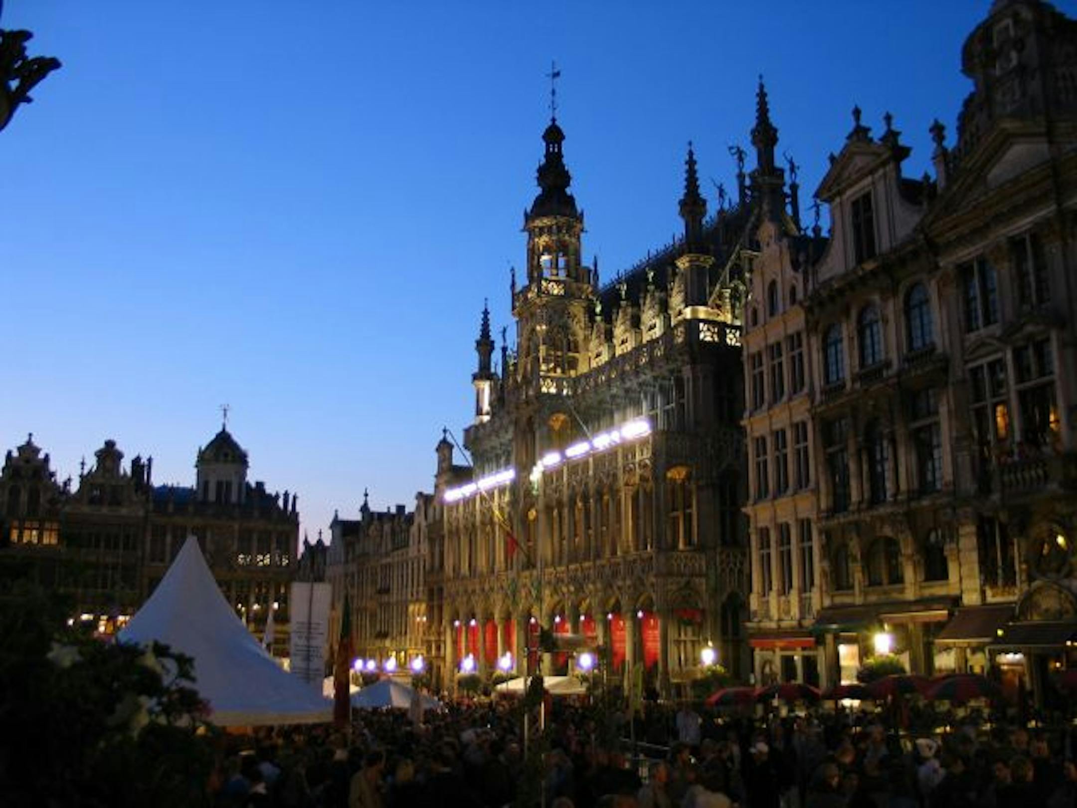 Grand Palace Square in Brussels, Belgium is bustling with beer drinkers during the annual Beer Weekend.