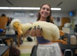Katelyn Stack demonstrated how Woodstock, a white-crested duck, relaxed in her hand during an Advanced Placement Biology class at Stillwater Area High