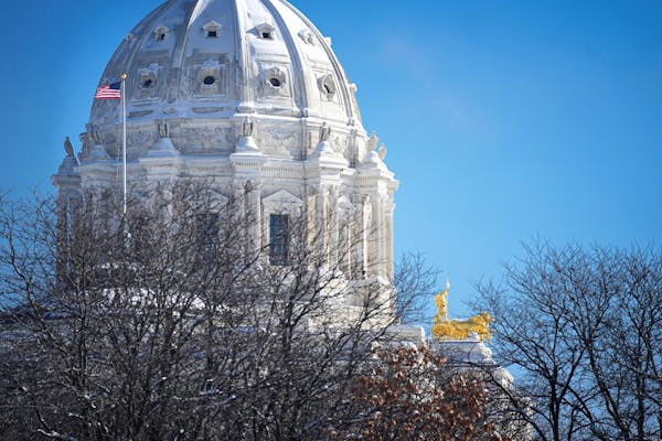 The Minnesota State Capitol dome was covered with snow and frost the day before the legislative session.