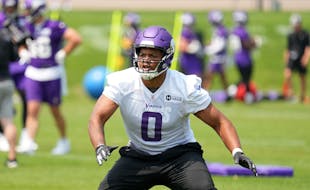 Vikings outside linebacker Marcus Davenport at a team workout in May. 