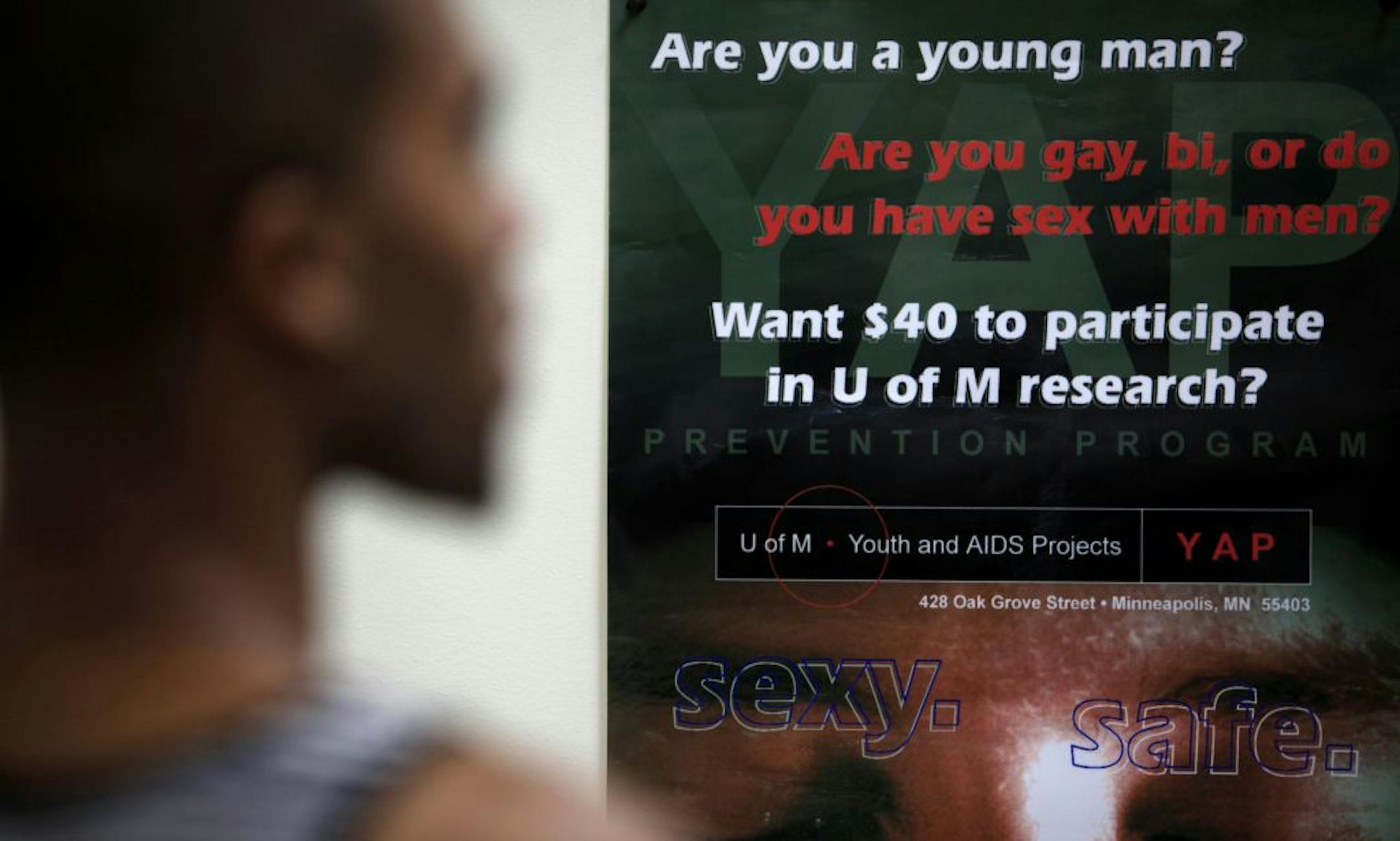 Next to an ad for a prevention program, Jay talked about receiving an HIV diagnosis at the U's Youth and AIDS Projects in Minneapolis.