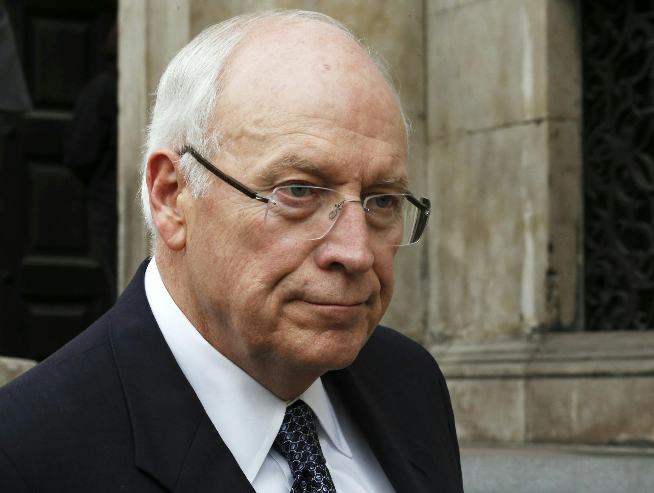 Former U.S. Vice President Dick Cheney leaves after attending the funeral service of former British Prime Minister Margaret Thatcher at St. Paul's Cathedral, in London, Wednesday, April 17, 2013. Margaret Thatcher, Britain's Iron Lady, was laid to rest Wednesday with a level of pomp and protest reflecting her status as a commanding, polarizing political figure.