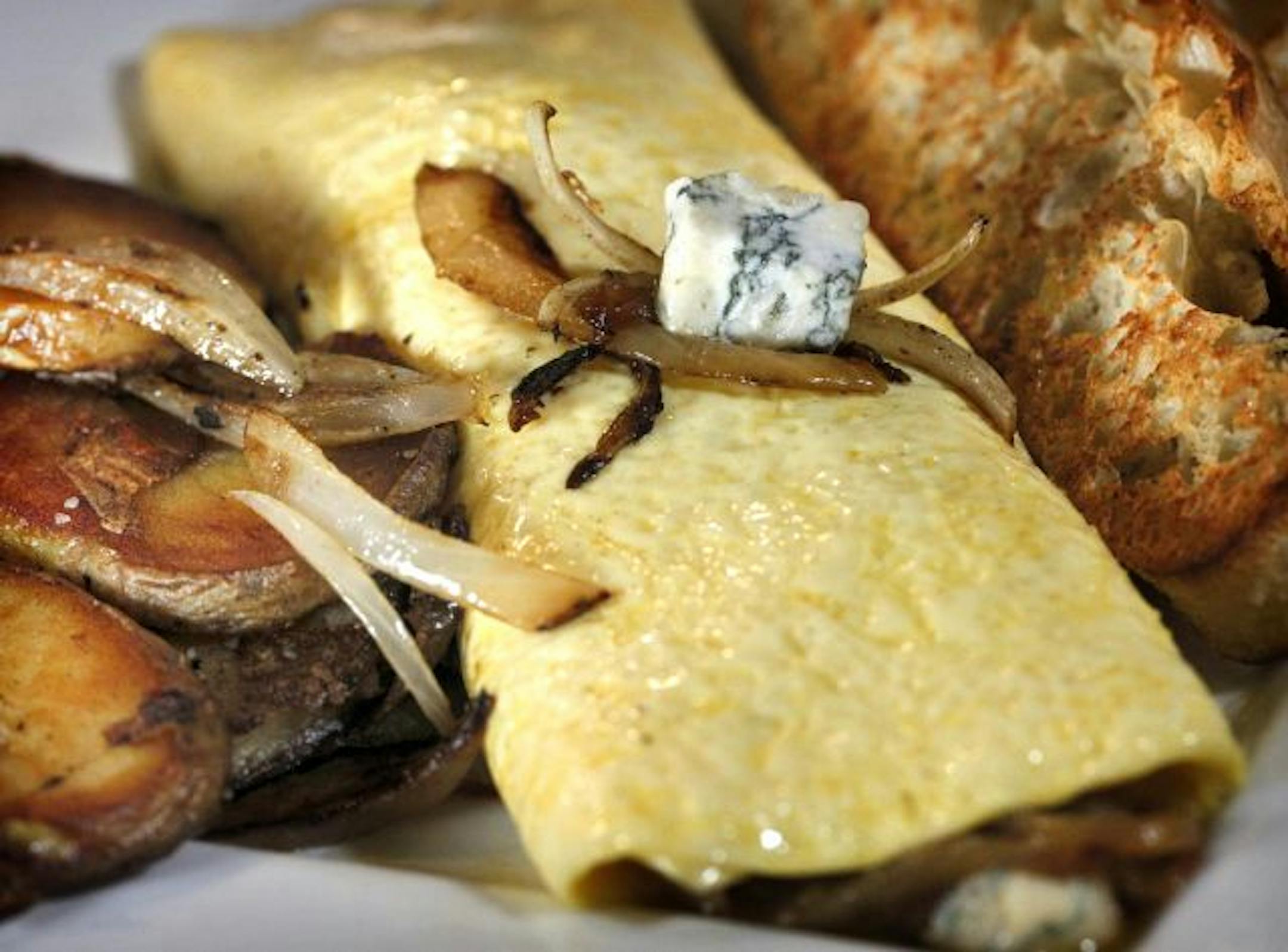 Breakfast is when the restaurant really shines, whether it's a well-stuffed omelet, shown here, to hearty porridges and beautifully prepared strata.