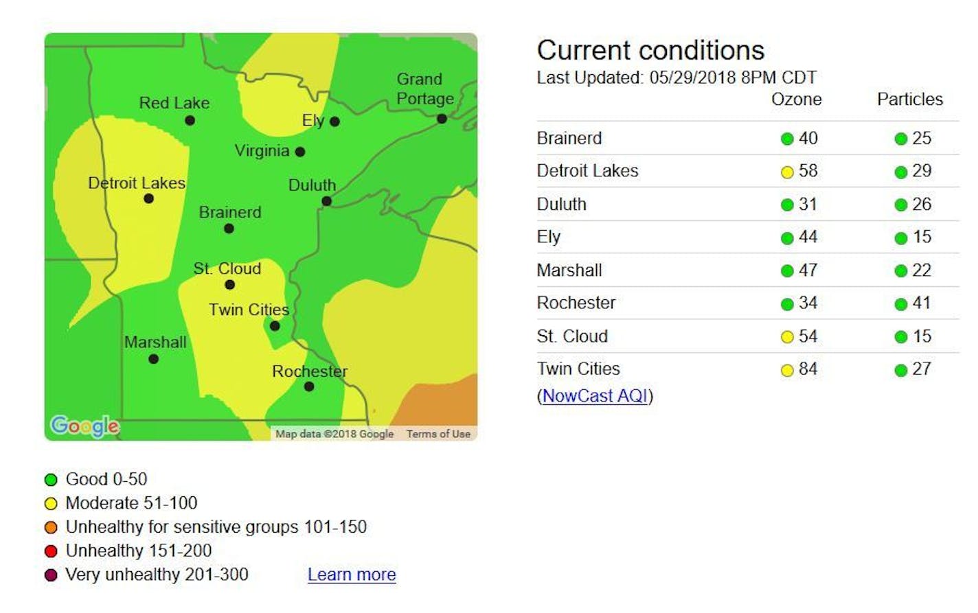 A look at conditions as of 8 p.m. Tuesday.