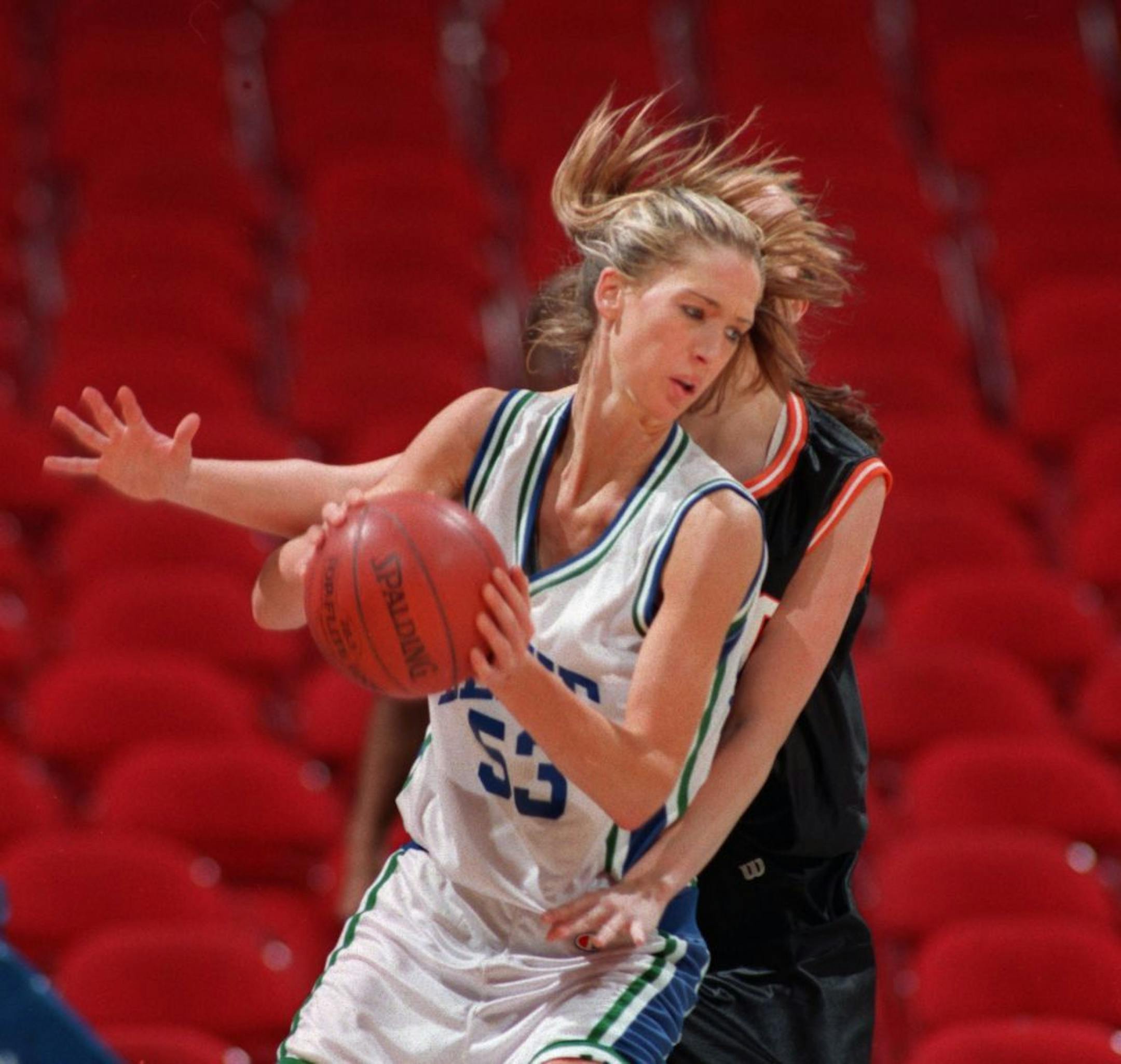 Carolyn Moos in 1996, when she played basketball at The Blake School in Minneapolis..
