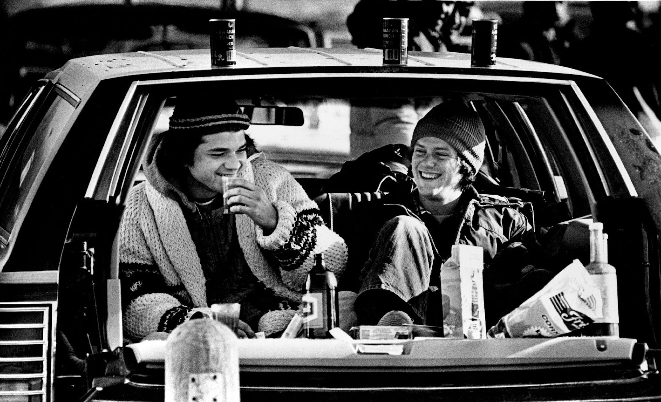 December 19, 1976 Tallgaters Mike Cassidy, left, and Mike Lohrman, Alexandria, Minn., sipped fruit punch and beer before the game. December 18, 1976 Bruce Bisping, Minneapolis Star Tribune ORG XMIT: MIN2017013005572215