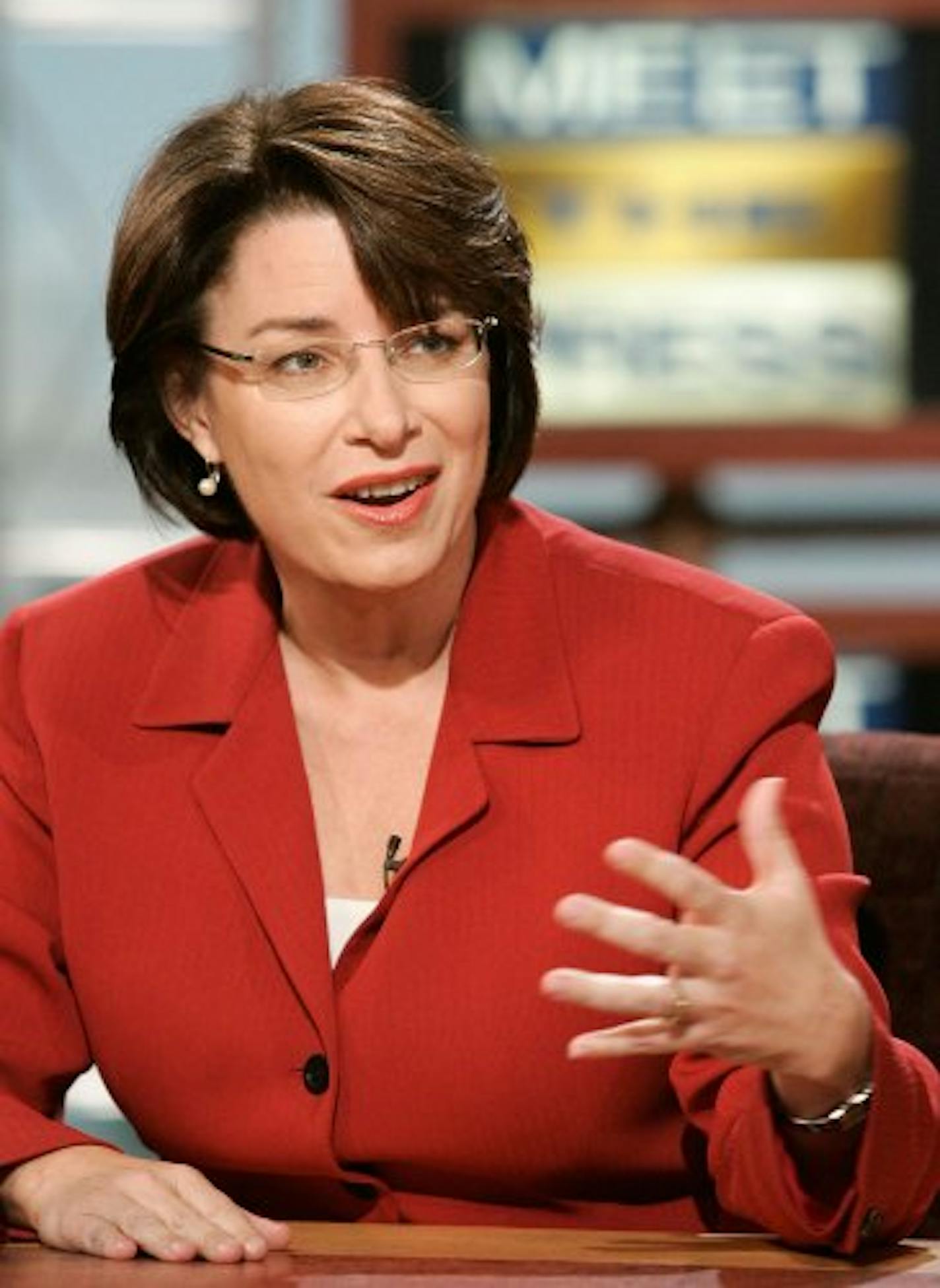 WASHINGTON - OCTOBER 15: Democratic U.S. Senate candidate Amy Klobuchar speaks during a debate with Republican U.S. Senate candidate Rep. Mark Kennedy (R-MN) on "Meet the Press" during a taping at the NBC studios October 15, 2006 in Washington, DC. Klobuchar and Kennedy are competing for the Senate seat vacant by retiring Sen. Mark Dayton (D-MN). (Photo by Alex Wong/Getty Images for Meet the Press) Amy Klobuchar