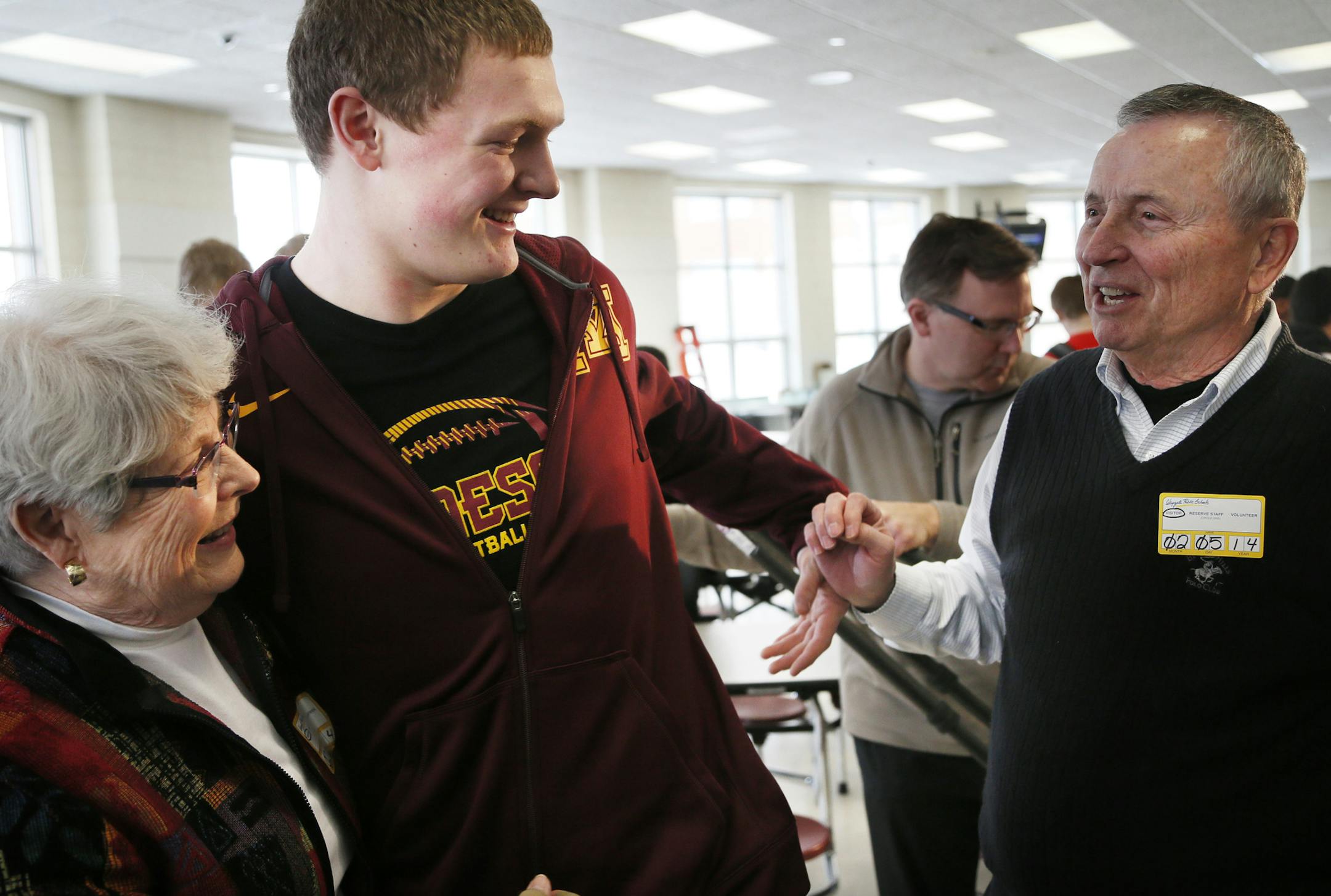 Brandon Lingen hugged his grandparents Judy and Mike Trepanier after he singed his letter of intent to attend the University of Minnesota to play football Wednesday Feb. 4 , 2014 Plymouth ,MN. The Wayzata High School tight end singed in front of family and friends at his high school. ] JERRY HOLT ‚Ä¢ jerry.holt@startribune.com