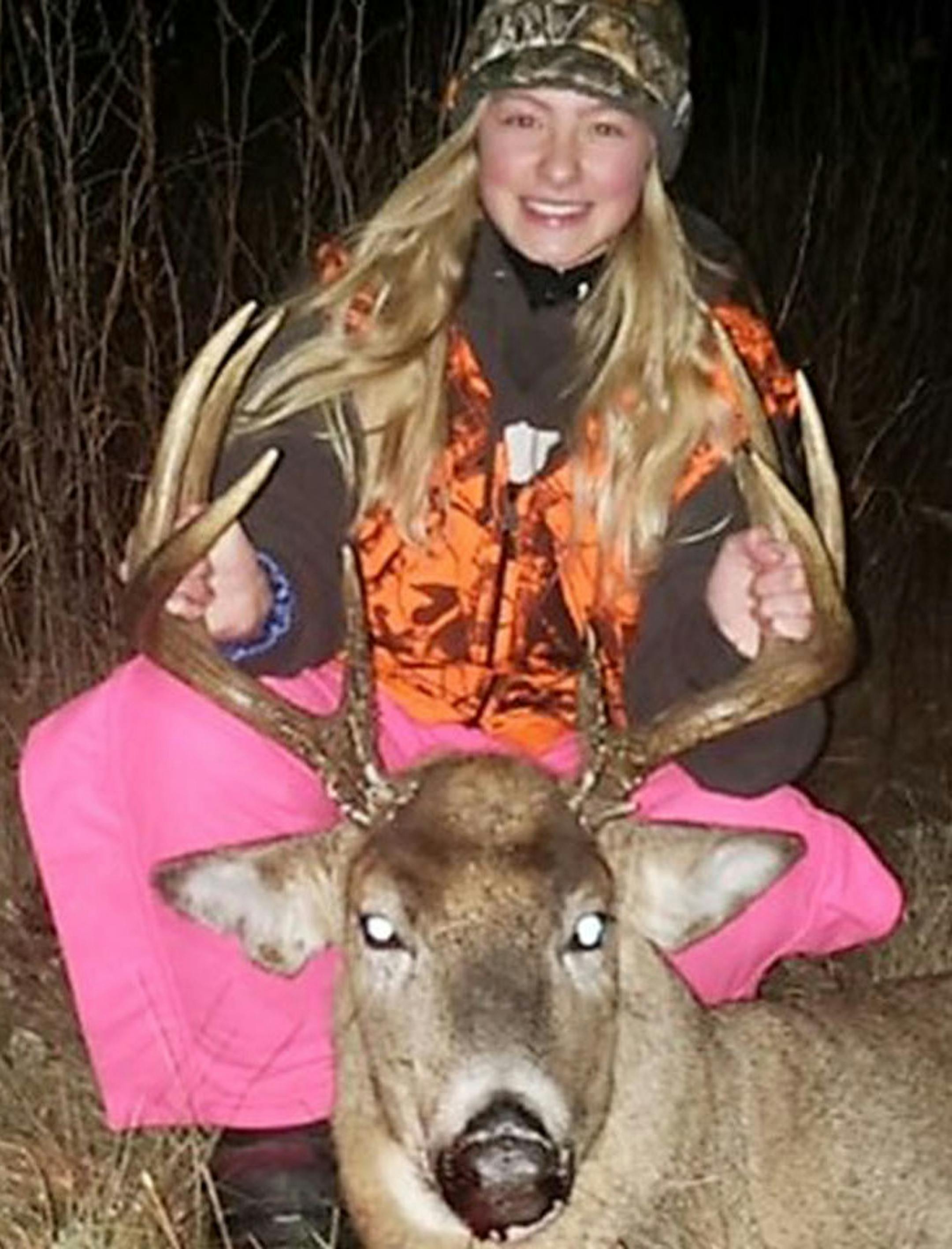 Erica Rand, 16, of Walker, shot this nice 8-point buck near Nevis while sitting in an enclosed stand with her grandfather. The sun was setting when the deer came straight out, 20 yards away. Grandpa Chuck had just enough time to steady her nerves and tell here where to shoot. “It was a true hallmark moment,” he said.