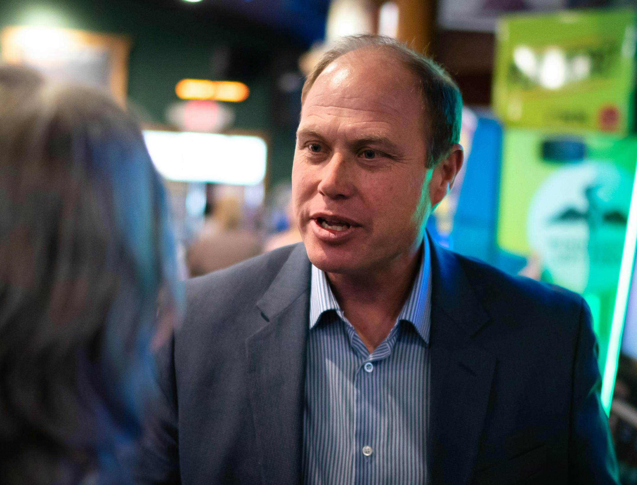 Jason Rarick, Republican candidate for State Senate in the SD11 special election, spoke with people at a Bingo fundraiser for WINDOW Victim Services, held at Doc's Bar in Sturgeon Lake. ] GLEN STUBBE • glen.stubbe@startribune.com Thursday, January 31, 2019 A look at the high stakes special election for an open state Senate seat in East Central Minnesota. Outside groups and political parties are pouring millions into a race that will determine whether Republicans expand their narrow majori