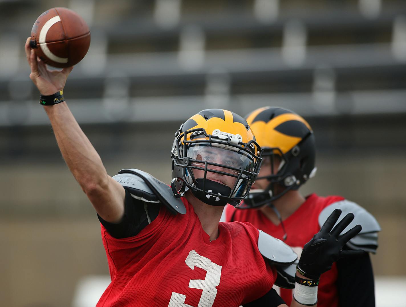 Gustavus Adolphus quarterback Mitch Hendricks worked out with the team at a recent practice at Hollingsworth Field on the campus in St. Peter. ] JIM GEHRZ • james.gehrz@startribune.com / St. Peter, MN / August 27, 2015 / 9:00 AM – BACKGROUND INFORMATION : Small college preview day. Main MIAC story on Gustavus football, which appears to have the best chance of getting into the top four - annually dominated by St. John's, St. Thomas, Bethel and Concordia-Moorhead. Gustavus football practice...need